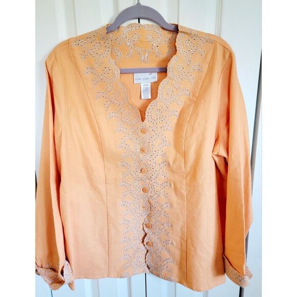 Susan Graver L Jacket Womens Peach W/Silver Eyelets Blazer Linen Blend Vintage - Picture 1 of 8
